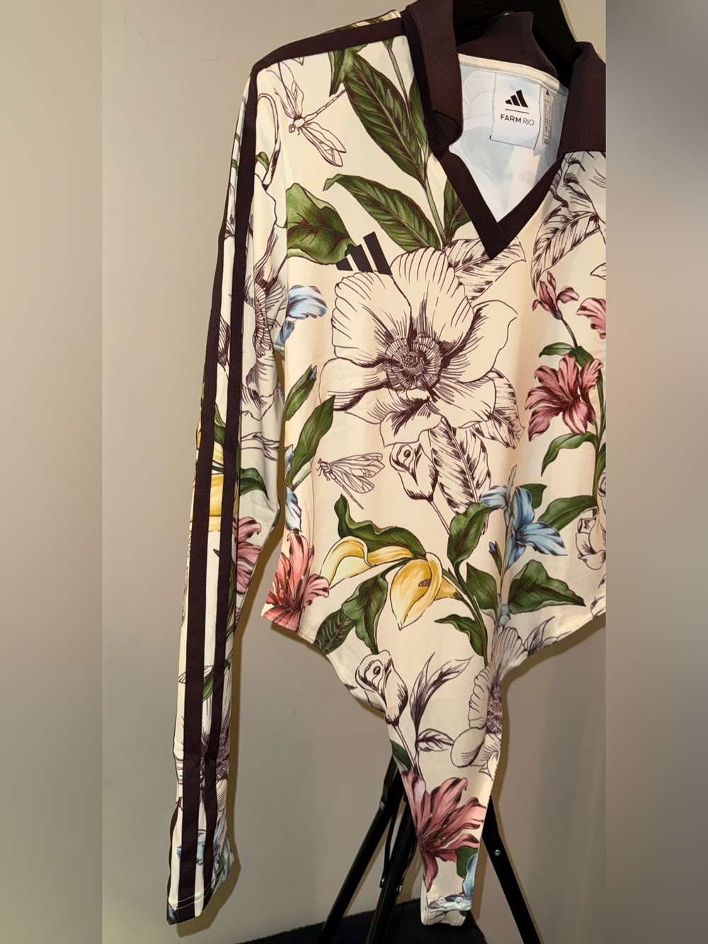 adidas x FARM Rio long-sleeve bodysuit in a colorful floral print, size L, NWT - Picture 2 of 6